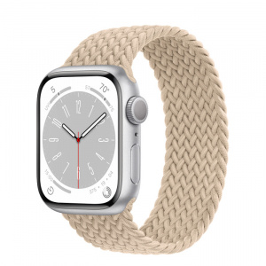Apple Watch Series 8 // 41мм GPS // Корпус из алюминия серебристого цвета, плетёный монобраслет бежевого цвета