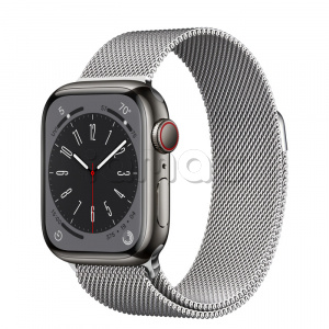 Купить Apple Watch Series 8 // 41мм GPS + Cellular // Корпус из нержавеющей стали графитового цвета, миланский сетчатый браслет серебристого цвета