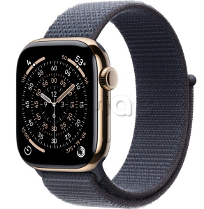 Купить Apple Watch Series 11 // 46мм GPS+Cellular // Корпус из титана золотого цвета, спортивный браслет цвета "якорный синий"