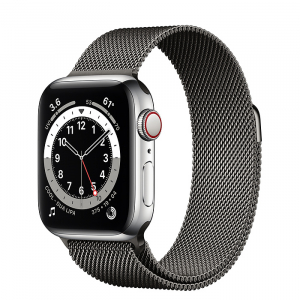Apple Watch Series 6 // 40мм GPS + Cellular // Корпус из нержавеющей стали серебристого цвета, миланский сетчатый браслет графитового цвета