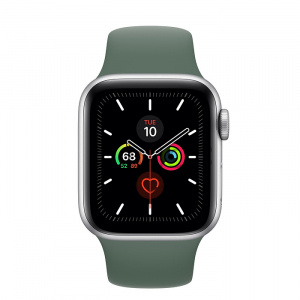 Купить Apple Watch Series 5 // 40мм GPS + Cellular // Корпус из алюминия серебристого цвета, спортивный ремешок цвета «сосновый лес»