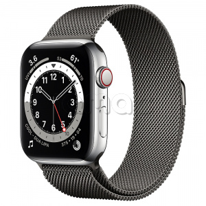 Купить Apple Watch Series 6 // 44мм GPS + Cellular // Корпус из нержавеющей стали серебристого цвета, миланский сетчатый браслет графитового цвета