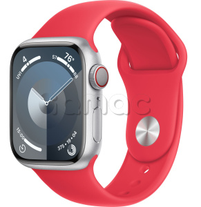 Купить Apple Watch Series 9 // 41мм GPS+Cellular // Корпус из алюминия серебристого цвета, спортивный ремешок цвета (PRODUCT)RED