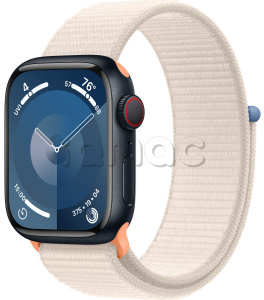 Купить Apple Watch Series 9 // 45мм GPS+Cellular // Корпус из алюминия цвета "темная ночь", спортивный браслет цвета "сияющая звезда"