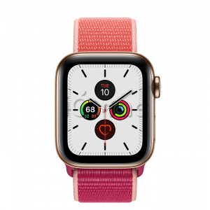 Купить Apple Watch Series 5 // 40мм GPS + Cellular // Корпус из нержавеющей стали золотого цвета, спортивный браслет цвета «сочный гранат»