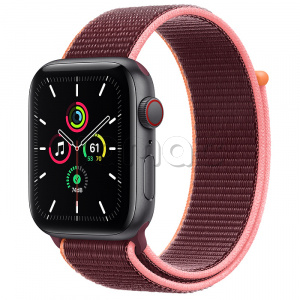 Купить Apple Watch SE // 44мм GPS + Cellular // Корпус из алюминия цвета «серый космос», cпортивный браслет сливового цвета (2020)