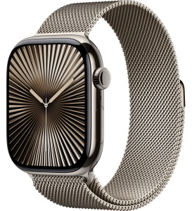 Apple Watch Series 10 // 46мм GPS+Cellular // Корпус из титана натурального цвета, миланский сетчатый браслет натурального цвета