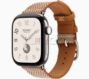 Купить Apple Watch Hermès Series 12 // 42мм GPS+Cellular // Корпус из титана серебристого цвета, ремешок Toile H Single Tour цвета Gold/Écru