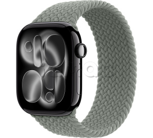 Купить Apple Watch Series 11 // 42мм GPS // Черный глянцевый корпус из алюминия, плетеный монобраслет серо-зеленого цвета
