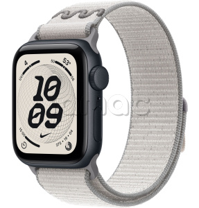 Купить Apple Watch SE 3 // 44мм GPS // Корпус из алюминия цвета "полуночный", спортивный браслет Nike цвета "завуалированный серый" (2025)