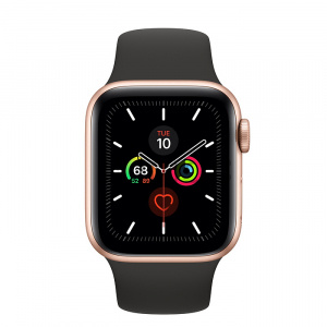 Купить Apple Watch Series 5 // 40мм GPS + Cellular // Корпус из алюминия золотого цвета, спортивный ремешок черного цвета