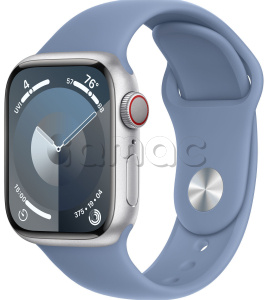 Купить Apple Watch Series 9 // 45мм GPS+Cellular // Корпус из алюминия серебристого цвета, спортивный ремешок цвета "синяя зима"