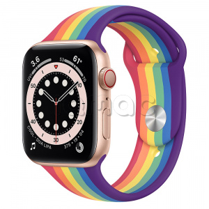 Купить Apple Watch Series 6 // 44мм GPS + Cellular // Корпус из алюминия золотого цвета, спортивный ремешок радужного цвета