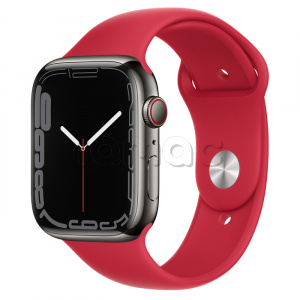 Купить Apple Watch Series 7 // 45мм GPS + Cellular // Корпус из нержавеющей стали графитового цвета, спортивный ремешок цвета (PRODUCT)RED