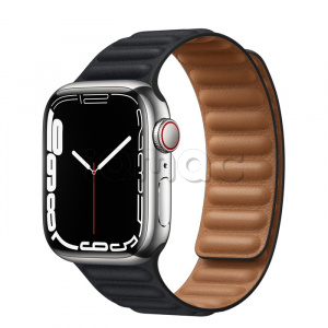 Купить Apple Watch Series 7 // 41мм GPS + Cellular // Корпус из нержавеющей стали серебристого цвета, кожаный браслет цвета «тёмная ночь», размер ремешка M/L