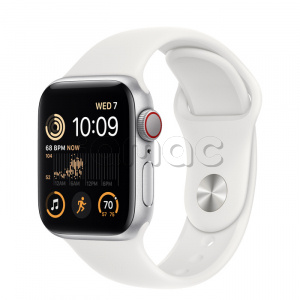 Купить Apple Watch SE // 40мм GPS + Cellular // Корпус из алюминия серебристого цвета, спортивный ремешок белого цвета (2022)