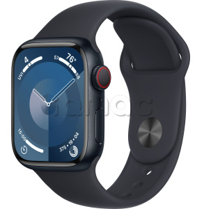 Купить Apple Watch Series 9 // 41мм GPS+Cellular // Корпус из алюминия цвета "темная ночь", спортивный ремешок цвета "темная ночь"