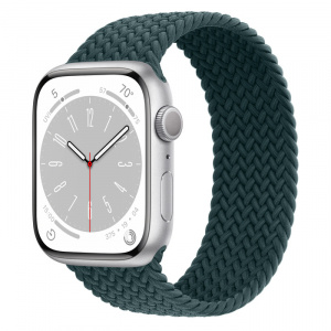 Apple Watch Series 8 // 45мм GPS // Корпус из алюминия серебристого цвета, плетёный монобраслет цвета "тропический лес"