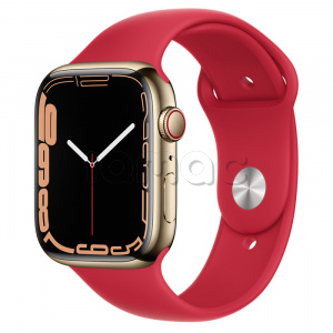 Купить Apple Watch Series 7 // 45мм GPS + Cellular // Корпус из нержавеющей стали золотого цвета, спортивный ремешок цвета (PRODUCT)RED