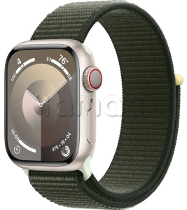 Купить Apple Watch Series 9 // 45мм GPS+Cellular // Корпус из алюминия цвета "сияющая звезда", спортивный браслет цвета "зеленый кипарис"