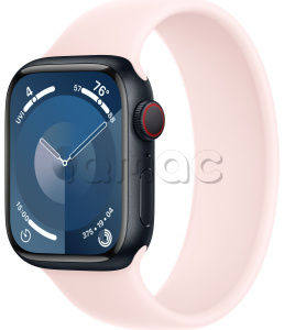 Купить Apple Watch Series 9 // 45мм GPS+Cellular // Корпус из алюминия цвета "темная ночь", монобраслет светло-розового цвета