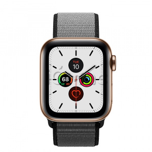 Купить Apple Watch Series 5 // 40мм GPS + Cellular // Корпус из нержавеющей стали золотого цвета, спортивный браслет цвета «тёмный графит»