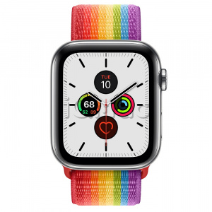Купить Apple Watch Series 5 // 44мм GPS + Cellular // Корпус из нержавеющей стали, спортивный браслет радужного цвета
