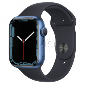 Купить Apple Watch Series 7 // 45мм GPS // Корпус из алюминия синего цвета, спортивный ремешок  цвета «тёмная ночь»