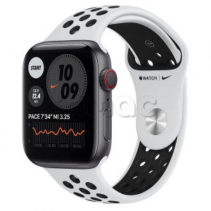 Купить Apple Watch Series 6 // 44мм GPS + Cellular // Корпус из алюминия цвета «серый космос», спортивный ремешок Nike цвета «Чистая платина/чёрный»