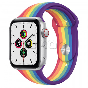 Купить Apple Watch SE // 44мм GPS + Cellular // Корпус из алюминия серебристого цвета, спортивный ремешок радужного цвета (2020)