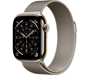 Apple Watch Series 11 // 42мм GPS+Cellular // Корпус из титана золотого цвета, миланский сетчатый браслет натурального цвета
