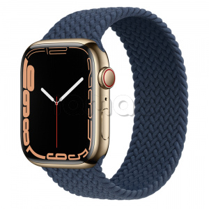 Купить Apple Watch Series 7 // 45мм GPS + Cellular // Корпус из нержавеющей стали золотого цвета, плетёный монобраслет цвета «синий омут»