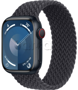 Купить Apple Watch Series 9 // 45мм GPS+Cellular // Корпус из алюминия цвета "темная ночь", плетёный монобраслет цвета "темная ночь"