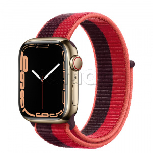 Купить Apple Watch Series 7 // 41мм GPS + Cellular // Корпус из нержавеющей стали золотого цвета, спортивный браслет цвета (PRODUCT)RED