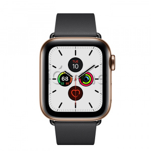Купить Apple Watch Series 5 // 40мм GPS + Cellular // Корпус из нержавеющей стали золотого цвета, ремешок черного цвета, с современной пряжкой (Modern Buckle), размер ремешка L