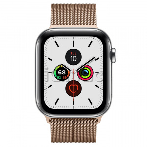 Купить Apple Watch Series 5 // 44мм GPS + Cellular // Корпус из нержавеющей стали, миланский сетчатый браслет золотого цвета