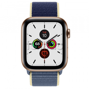 Купить Apple Watch Series 5 // 44мм GPS + Cellular // Корпус из нержавеющей стали золотого цвета, спортивный браслет цвета «морской лёд»