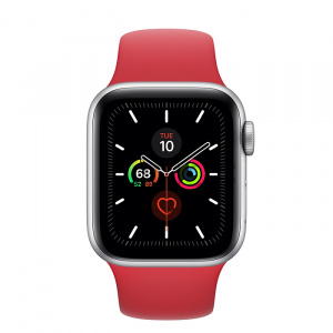 Купить Apple Watch Series 5 // 40мм GPS + Cellular // Корпус из алюминия серебристого цвета, спортивный ремешок красного цвета
