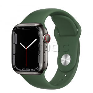 Купить Apple Watch Series 7 // 41мм GPS + Cellular // Корпус из нержавеющей стали графитового цвета, спортивный ремешок цвета «зелёный клевер»