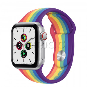 Купить Apple Watch SE // 40мм GPS + Cellular // Корпус из алюминия серебристого цвета, спортивный ремешок радужного цвета (2020)