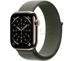 Купить Apple Watch Series 11 // 42мм GPS+Cellular // Корпус из титана золотого цвета, спортивный браслет цвета "зеленый лес"