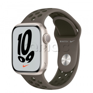 Купить Apple Watch Series 7 // 41мм GPS // Корпус из алюминия цвета «сияющая звезда», спортивный ремешок Nike цвета «cерая олива/рабочий хаки»