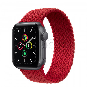 Купить Apple Watch SE // 40мм GPS // Корпус из алюминия цвета «серый космос», плетёный монобраслет цвета PRODUCT(RED) (2020)
