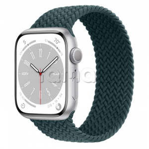 Купить Apple Watch Series 8 // 45мм GPS // Корпус из алюминия серебристого цвета, плетёный монобраслет цвета "тропический лес"