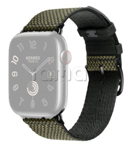 45мм Ремешок Hermès Toile H Single (Simple) Tour цвета Vert/Noir для Apple Watch