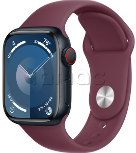Купить Apple Watch Series 9 // 45мм GPS+Cellular // Корпус из алюминия цвета "темная ночь", спортивный ремешок цвета "шелковица"