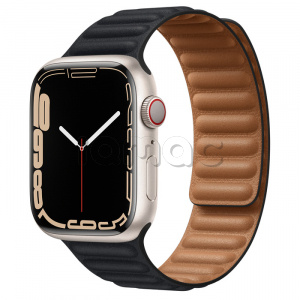 Купить Apple Watch Series 7 // 45мм GPS + Cellular // Корпус из алюминия цвета «сияющая звезда», кожаный браслет цвета «тёмная ночь», размер ремешка M/L
