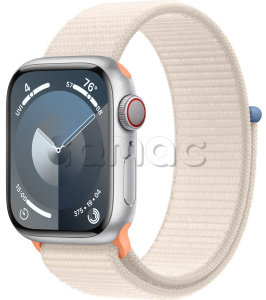 Купить Apple Watch Series 9 // 45мм GPS+Cellular // Корпус из алюминия серебристого цвета, спортивный браслет цвета "сияющая звезда"