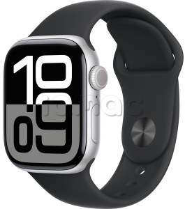 Купить Apple Watch Series 10 // 46мм GPS // Корпус из алюминия серебристого цвета, спортивный ремешок черного цвета