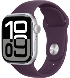 Apple Watch Series 10 // 46мм GPS // Корпус из алюминия серебристого цвета, спортивный ремешок цвета "сливовый"